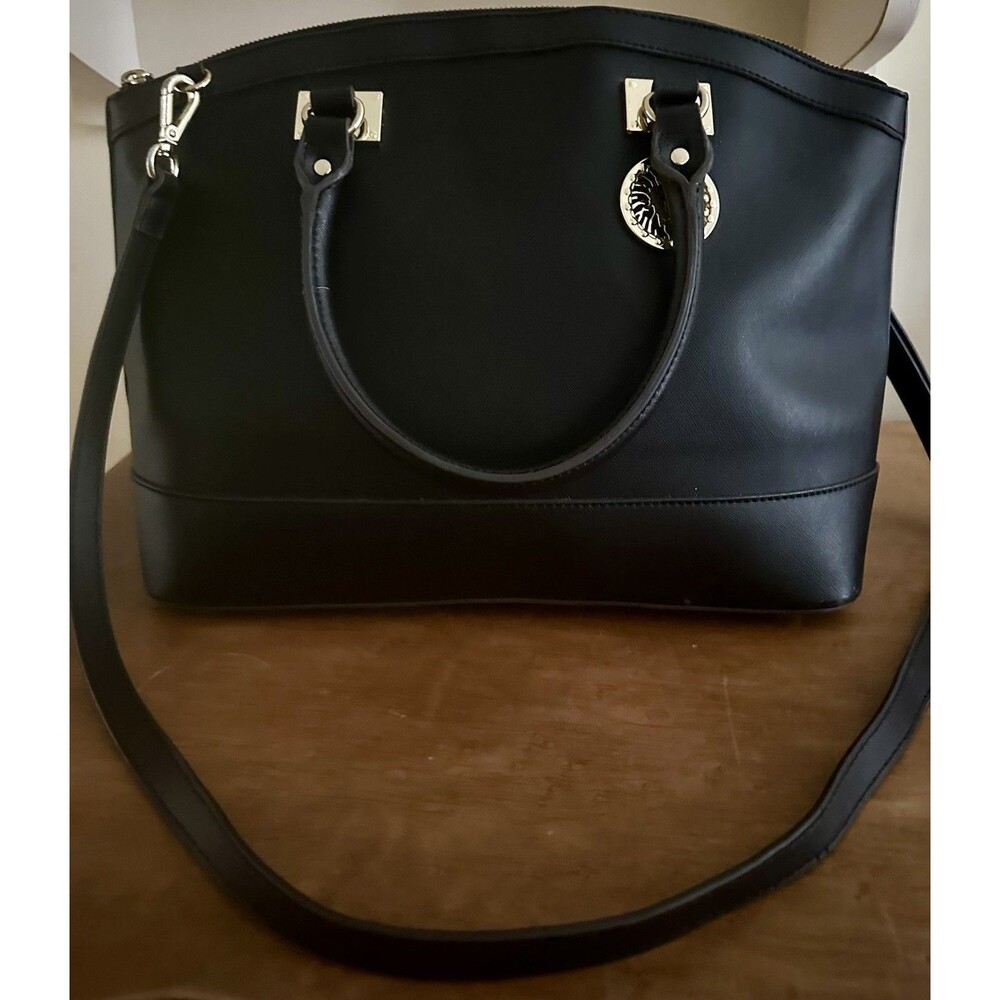 Anne Klein Black Dome Satchel Top Handle Zip Gold Hardware Polka Dot Lined Charm